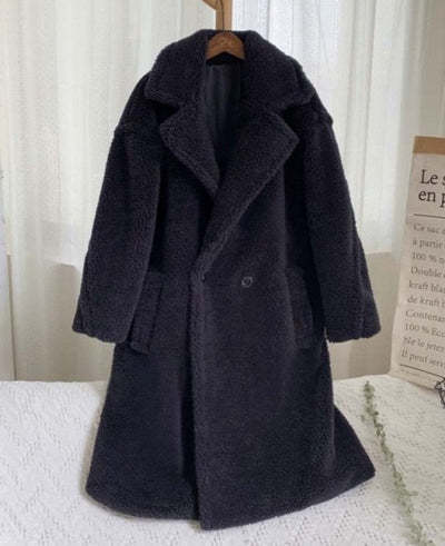 Lapel Lamb Fleece Coat With Pockets Faux Fur Coat Winter Warm Thickening Long Windbreaker Women's Clothing