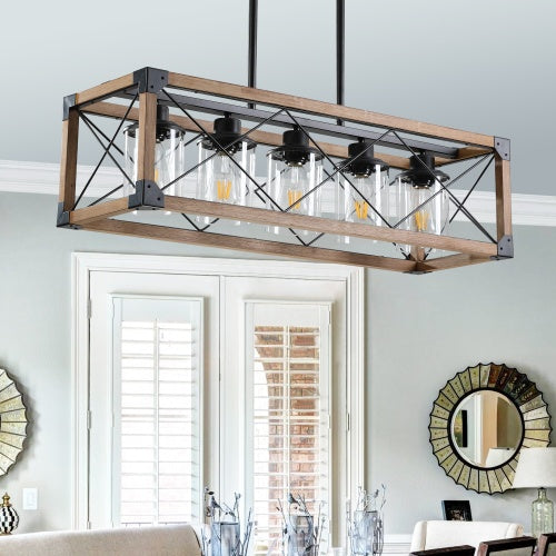 5 Lights Vintage Farmhouse Chandelier For Kitchen, Living Room, Dining Room Walnut - No Bulbs Unavailable Platforms- Temu