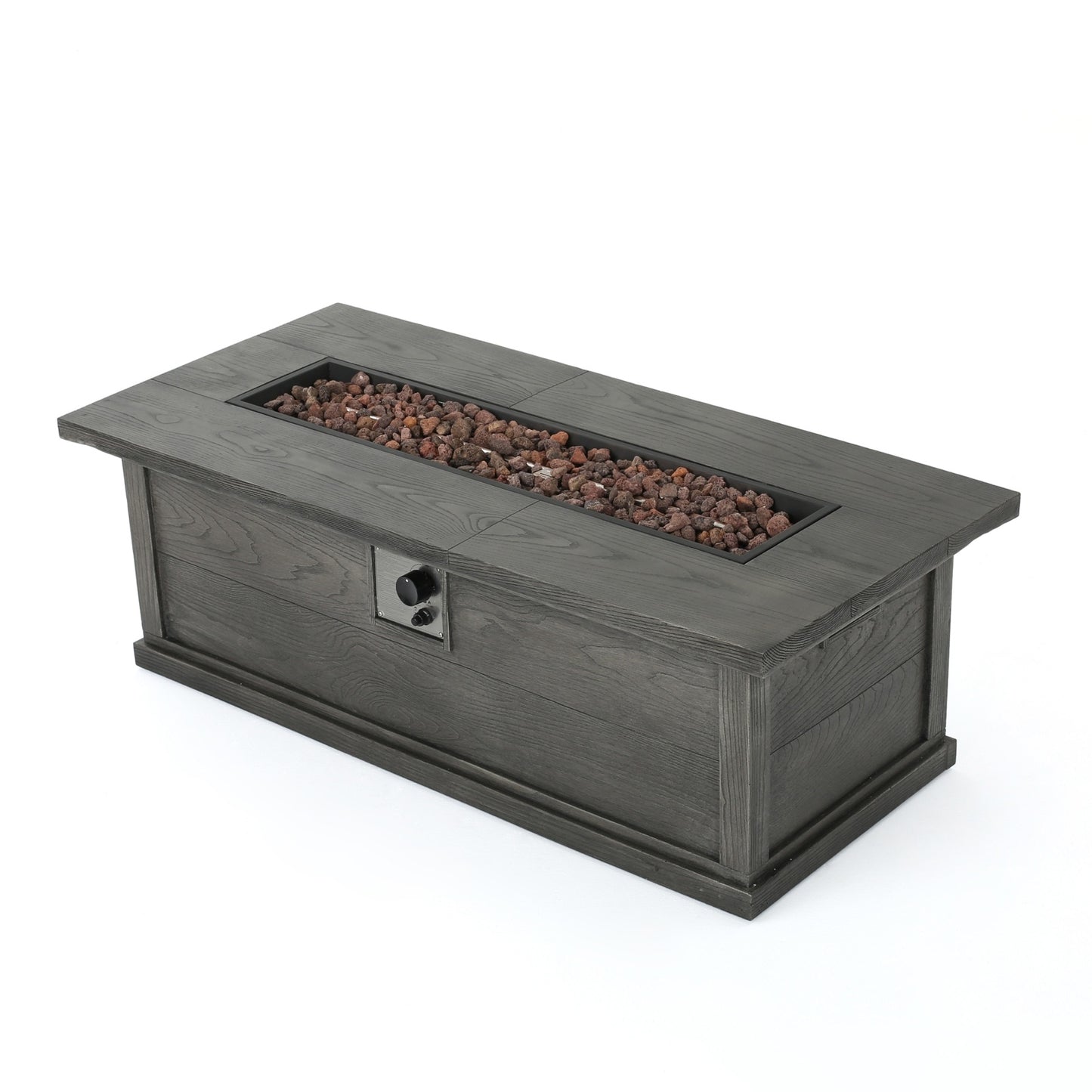 Patio Fire Pit Rectangular Wood Finish MGO Fire Table - 50,000 BT, Grey