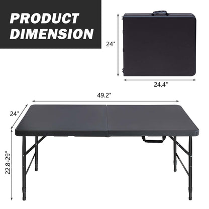 4ft Portable Folding Table Indoor&Outdoor Maximum Weight 135KG Foldable Table For Camping Black