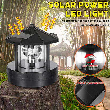 Solar Powered Lighthouse Rotating Outdoor Waterproof LED Solar Light Beacon Tower Decorative Lamp for Garden Lawn Patio