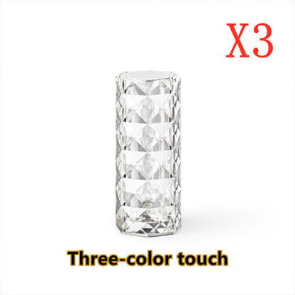 Nordic Crystal Lamp USB Table Lamps Bedroom Touch Dimming Atmosphere Diamond Night Light Rose Projector Lamp Decor