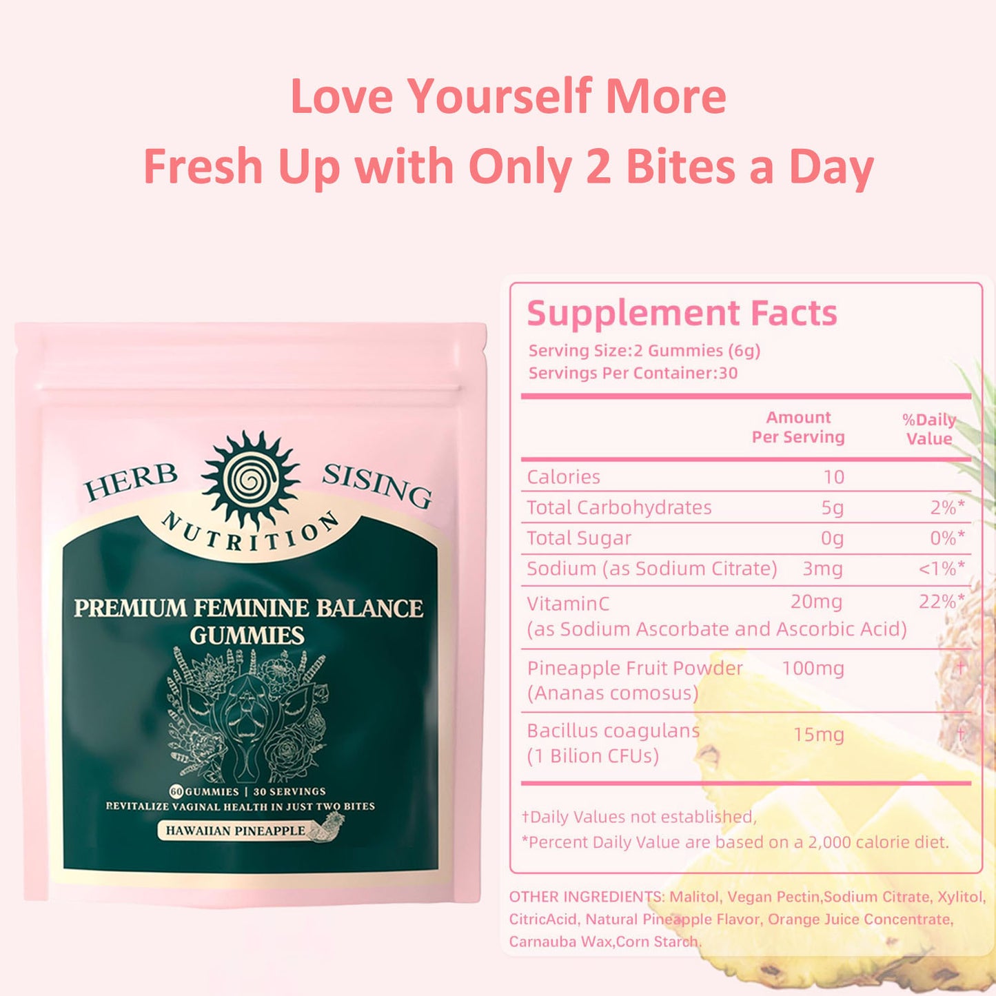 Premium Feminine Balance Gummies For Women's Vital Health, Wellness And Immune Support, Hawaiian Pineapple Flavor, Vegan, Gluten-Free & Halal, 30 Servings