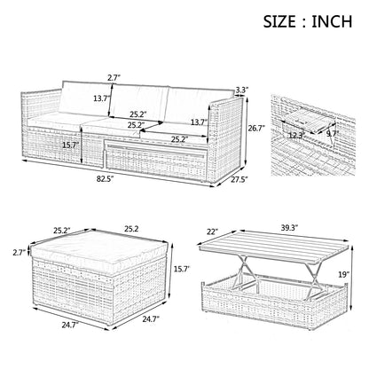 Patio Furniture, Outdoor Furniture, Seasonal PE Wicker Furniture,5 Set Wicker Furniture With Plywood