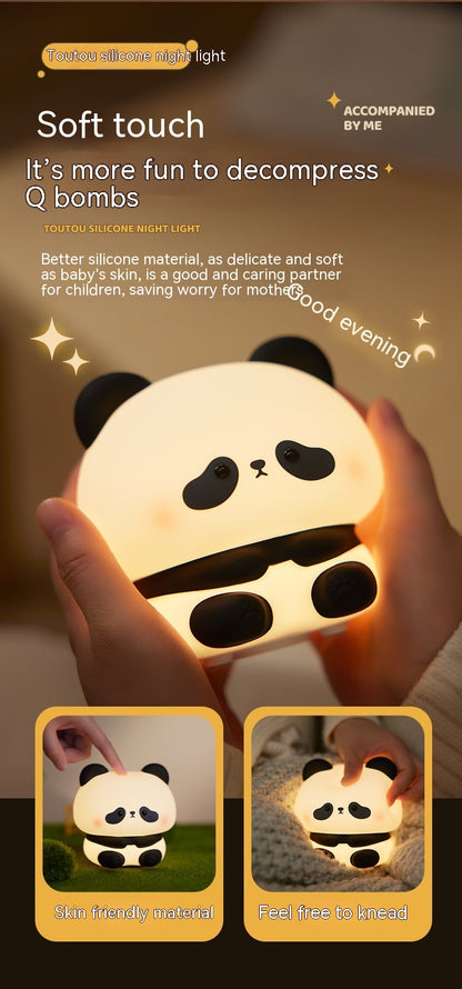 Panda LED Night Light Cute Silicone Night Light USB Rechargeable Touch Night Lamp Bedroom Timing Lamp Decoration Children's Gift Home Decor