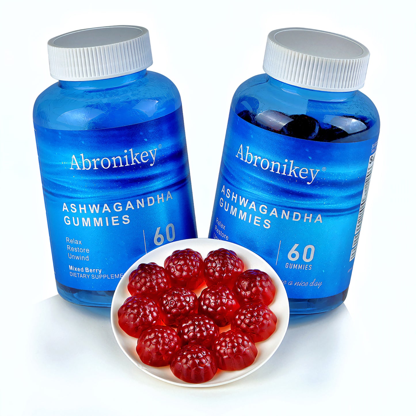 Abronikey Ashwagandha Vitamin D Gummy Mixed Berry, KSM-66, Vegan,Plant Based, Non-GMO, Gluten-Free Gelatin Free