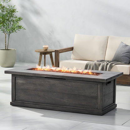 Patio Fire Pit Rectangular Wood Finish MGO Fire Table - 50,000 BT, Grey