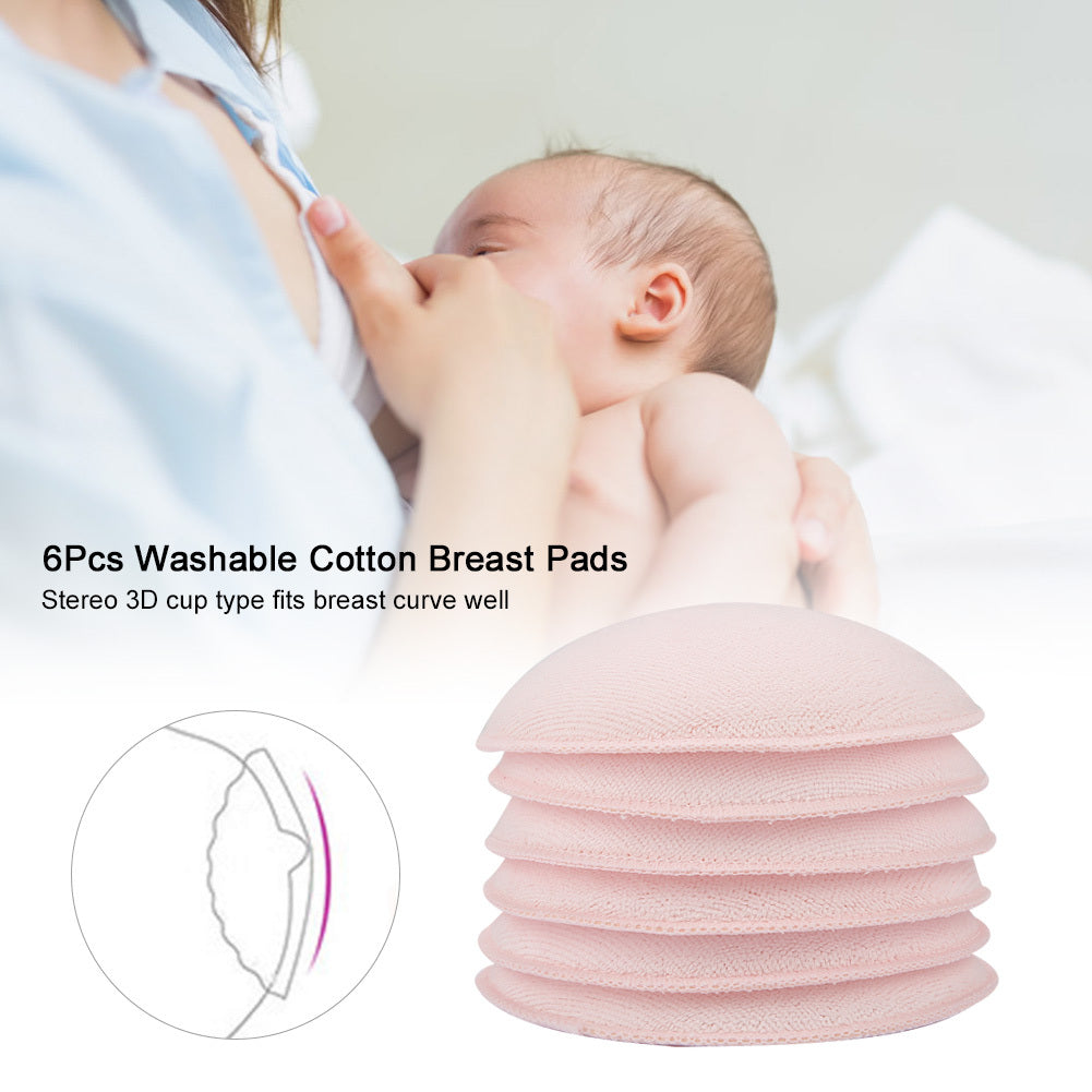 6Pcs Washable Soft Cotton Breast Pads Reusable Absorbent Breastfeeding Nursing Pad