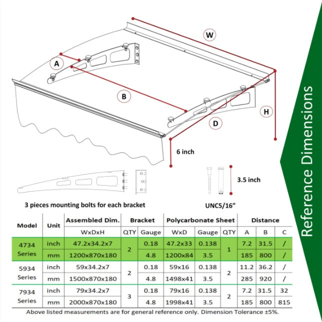 The Series Window And Door Awning Is Made Of 0.137-inch Thick Crystal Solid Polycarbonate Sheet And Aluminum Alloy