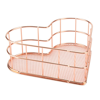 Multifunctional Anti rust Iron Heart Shape Storage Basket Household Office(Rose Golden)