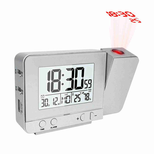 Projection Alarm Clock for Bedroom with Thermometer Hygrometer Digital Project Ceiling Clock Dimmable LED Display with USB Charger 180°Rotable with Dual Alarms 12/24H Snooze