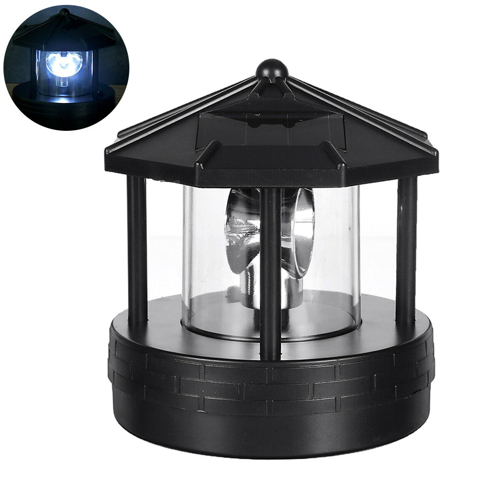 Solar Powered Lighthouse Rotating Outdoor Waterproof LED Solar Light Beacon Tower Decorative Lamp for Garden Lawn Patio