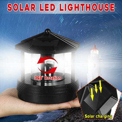 Solar Powered Lighthouse Rotating Outdoor Waterproof LED Solar Light Beacon Tower Decorative Lamp for Garden Lawn Patio