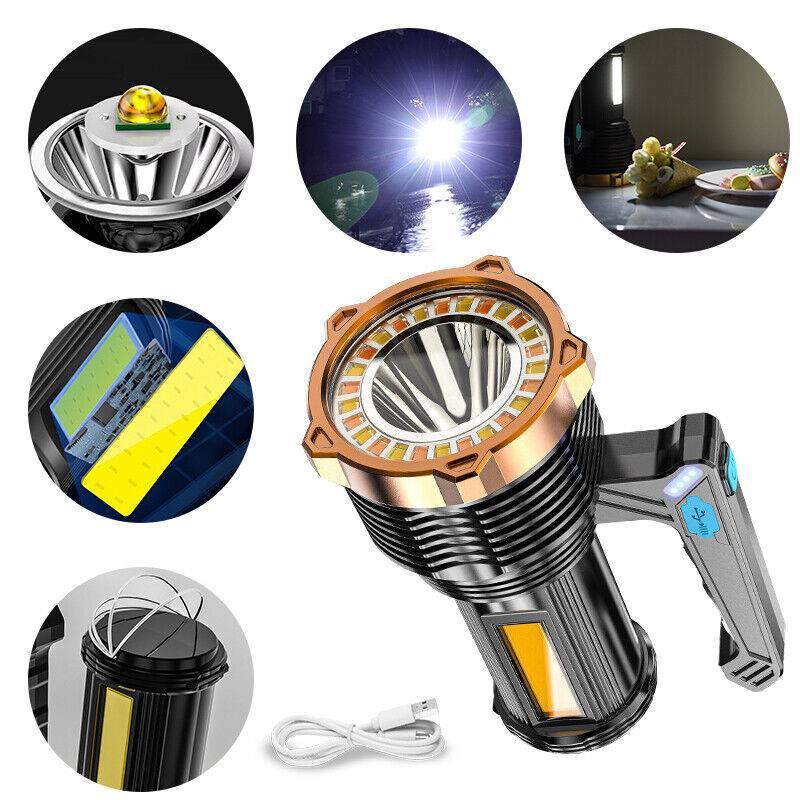 Rechargeable LED Flashlight 8-Modes Searchlight Spotlight Portable Super Bright