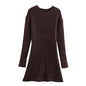 Fashion Solid Ribbed Knitted Dress Fall And Winter Slim-fit Stand-up Collar A-line Dresses Women's Clothing