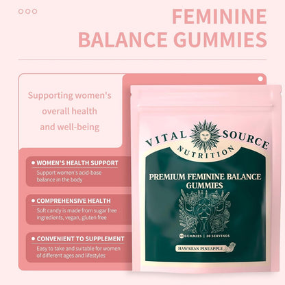 Premium Feminine Balance Gummies Gummy For Women's Vital Health Gut Health - Immune Support - Vegan, Gluten-Free & Halal - Hawaiian Pineapple - 60 Gummies - 30 Servings