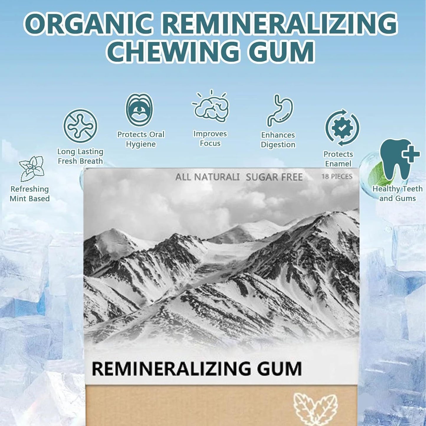 Underbrush Remineralizing Chewing Gum, Organic Mastic Mint Miracle Remineralizing Chewing Gum, Sugar-Free Long Lasting Under Brush Chewing Gum For Teeth & Gum Health - 1 Boxes 18 Pieces