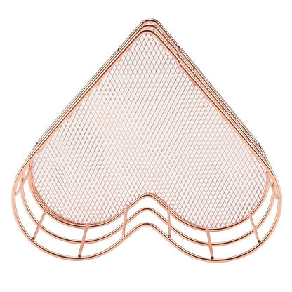 Multifunctional Anti rust Iron Heart Shape Storage Basket Household Office(Rose Golden)