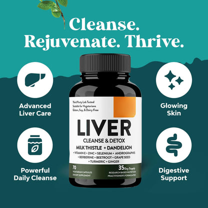 Liver Cleanse & Detox Capsules, Multivictamin, Milk Thistle, Dandelion, Turmeric, Ginger Extract, Beet, Zinc, Vitamin E, Selenium, Grape Seed, Healthcare Nutrional Supplement