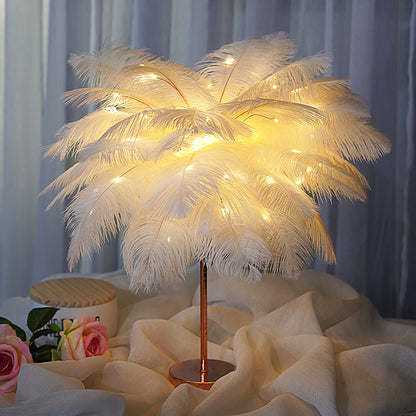 Feather Lamp Nordic Desk Lamp European-Style Bedroom Bedside Feather Table Lamp Night Light Table Lamp Decoration Modern