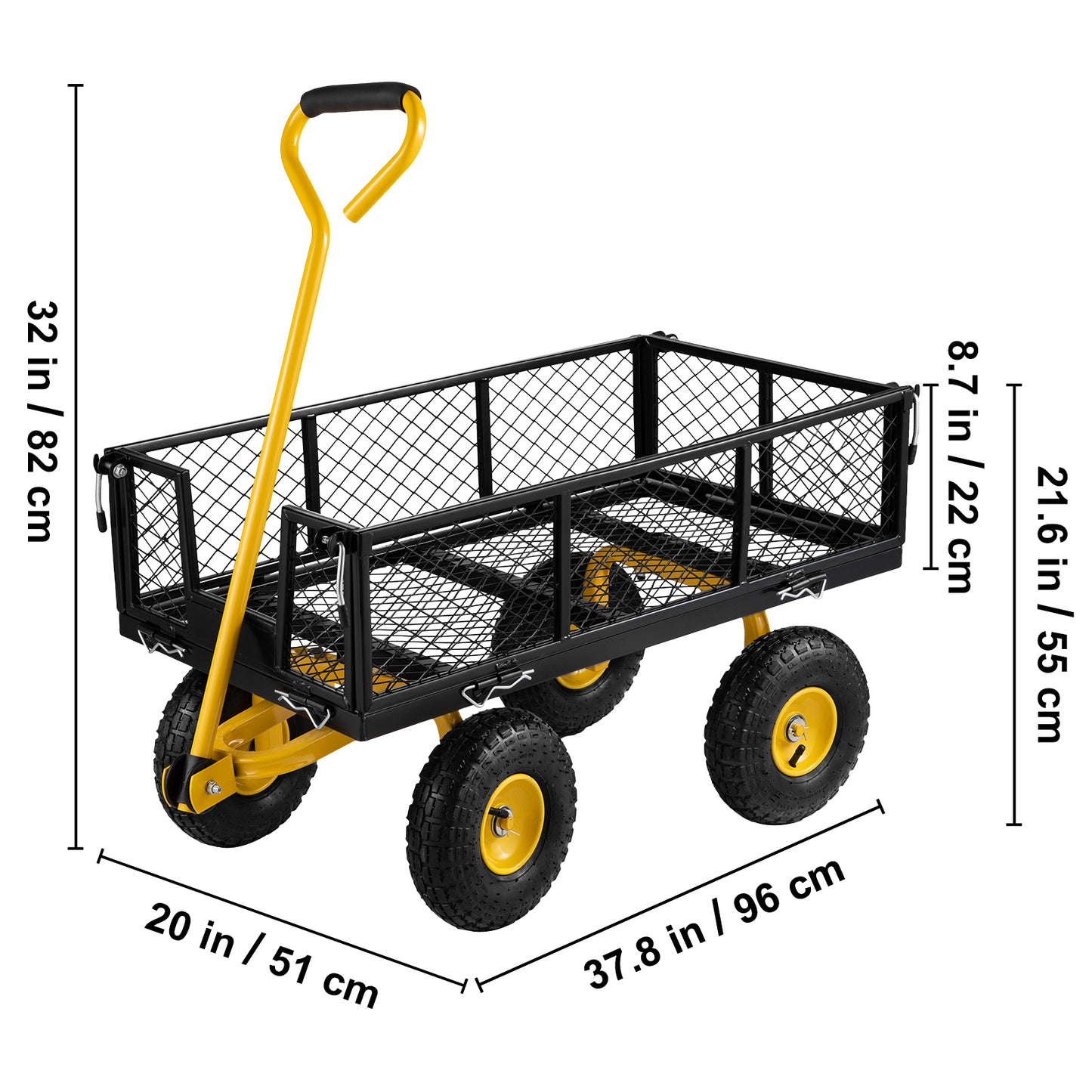 VEVOR Steel Garden Cart, Heavy Duty 900 Lbs Capacity, With Removable Mesh Sides To Convert Into Flatbed, Utility Metal Wagon With Rotating Handle And 10 In Tires, Perfect For Garden, Farm, Yard