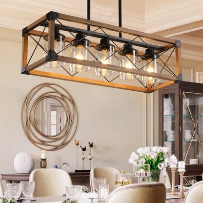 5 Lights Vintage Farmhouse Chandelier For Kitchen, Living Room, Dining Room Walnut - No Bulbs Unavailable Platforms- Temu