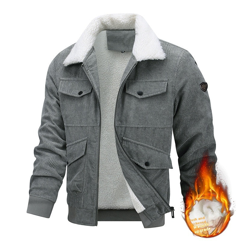 Winter Lapel Fleece Jacket With Pockets Warm Thicken Cotton Coat Men's Clothing