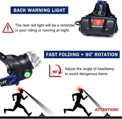 T6 Headlamp Rechargeable 350000LM LED Zoom  Headlight Head Torch USB Line