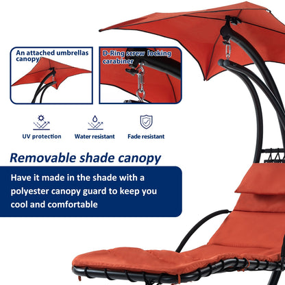 Hanging Chaise Lounger With Removable Canopy, Outdoor Swing Chair With Built-in Pillow, Hanging Curv