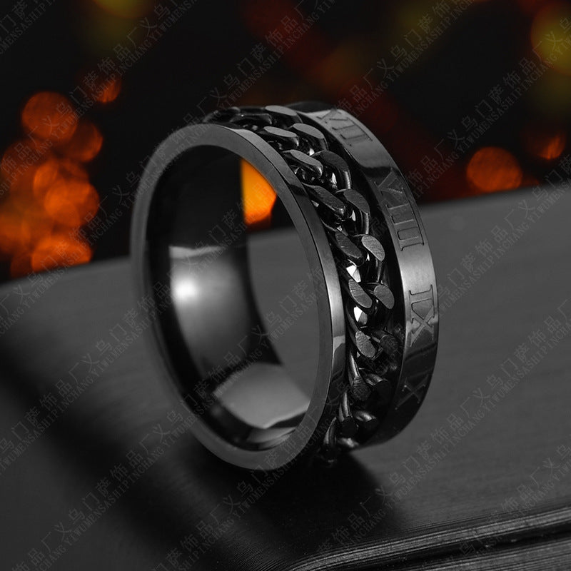 Roman Letter Rotatable Chain Rings Men Digital Titanium Steel RingFor Couple High Quality Multifunctional Bottle Opener Ring Spinner Jewelry Punk Gifts