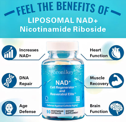 Abronikey NAD Cell Regenerator And Resveratrol Elite Nads Niacinamide Riboside Supplement With Trans Resveratrol, Quercetin, Energy,Focus 90 Capsule Dietary