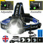 T6 Headlamp Rechargeable 350000LM LED Zoom  Headlight Head Torch USB Line