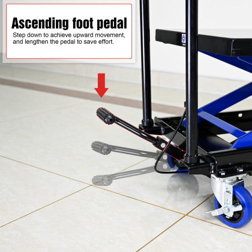 Hydraulic Lift Trolley, 500 LBS Capacity, With 4 Wheels, For Material Handling And Transportation, BLACK BLUE