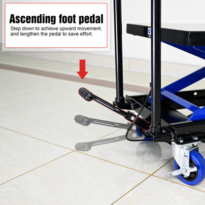 Hydraulic Lift Trolley, 500 LBS Capacity, With 4 Wheels, For Material Handling And Transportation, BLACK BLUE