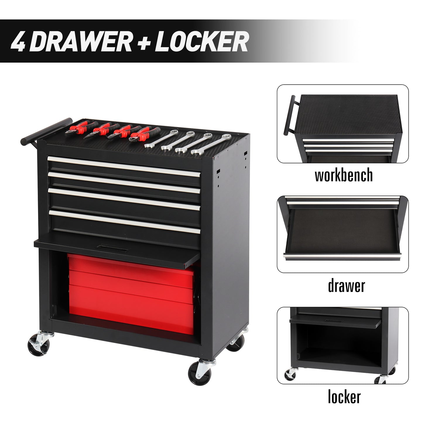 4-drawer Rolling Toolbox With 4-wheel Toolbox With Drawers