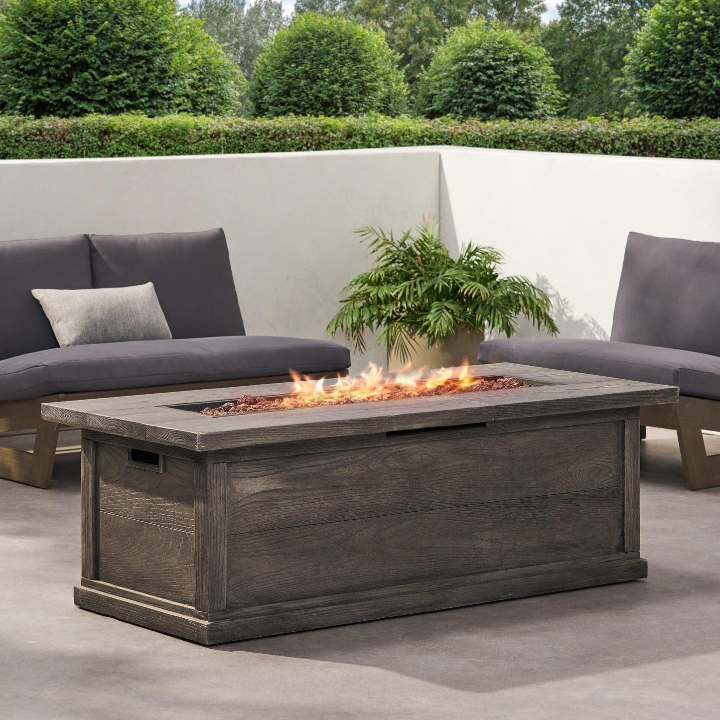 Patio Fire Pit Rectangular Wood Finish MGO Fire Table - 50,000 BT, Grey