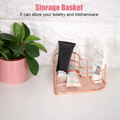 Multifunctional Anti rust Iron Heart Shape Storage Basket Household Office(Rose Golden)