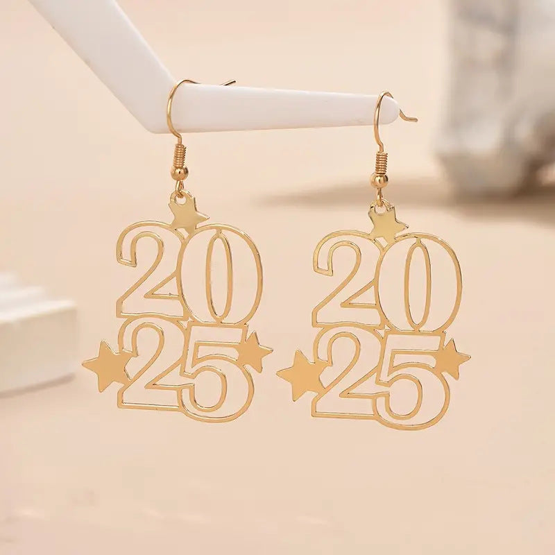 New Creative Gloden Number 2025 Dangle Earrings For Women Fashion Jewelry New Year Earring For Party