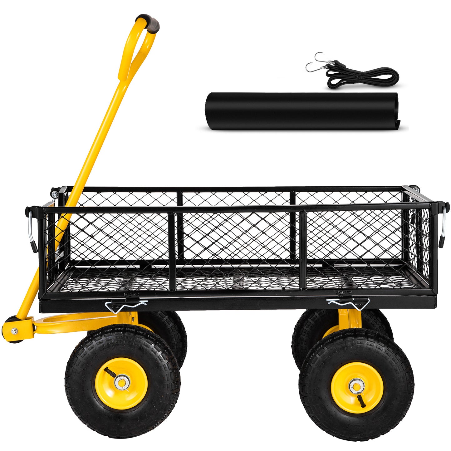 VEVOR Steel Garden Cart, Heavy Duty 900 Lbs Capacity, With Removable Mesh Sides To Convert Into Flatbed, Utility Metal Wagon With Rotating Handle And 10 In Tires, Perfect For Garden, Farm, Yard