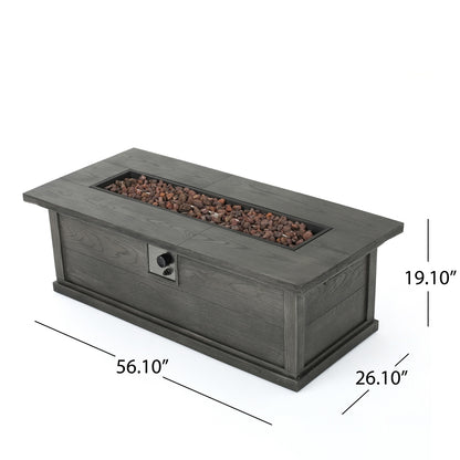 Patio Fire Pit Rectangular Wood Finish MGO Fire Table - 50,000 BT, Grey