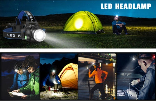 T6 Headlamp Rechargeable 350000LM LED Zoom  Headlight Head Torch USB Line