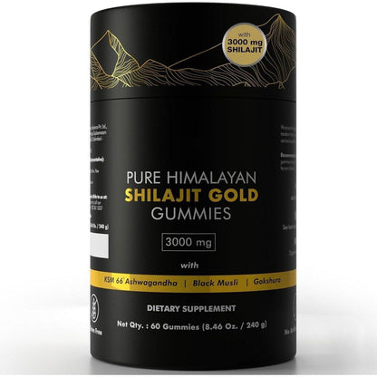 Pure Himalayan Shilajit Gummies Gold  Lab Tested No Added Sugar  Ashwagandha, GokshuraFulvic Acid & 85 Trace Minerals  For Men, Women  Non-GMO   Natural & Organic 60 Gummy