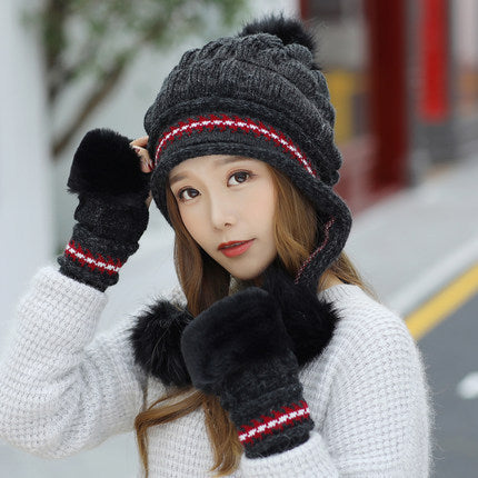 Cozy Knit Fleece-Feel Beanie With Ear Flaps & Pompom Warm Winter Hat For Women Perfect For Skiing & Outdoor Activities