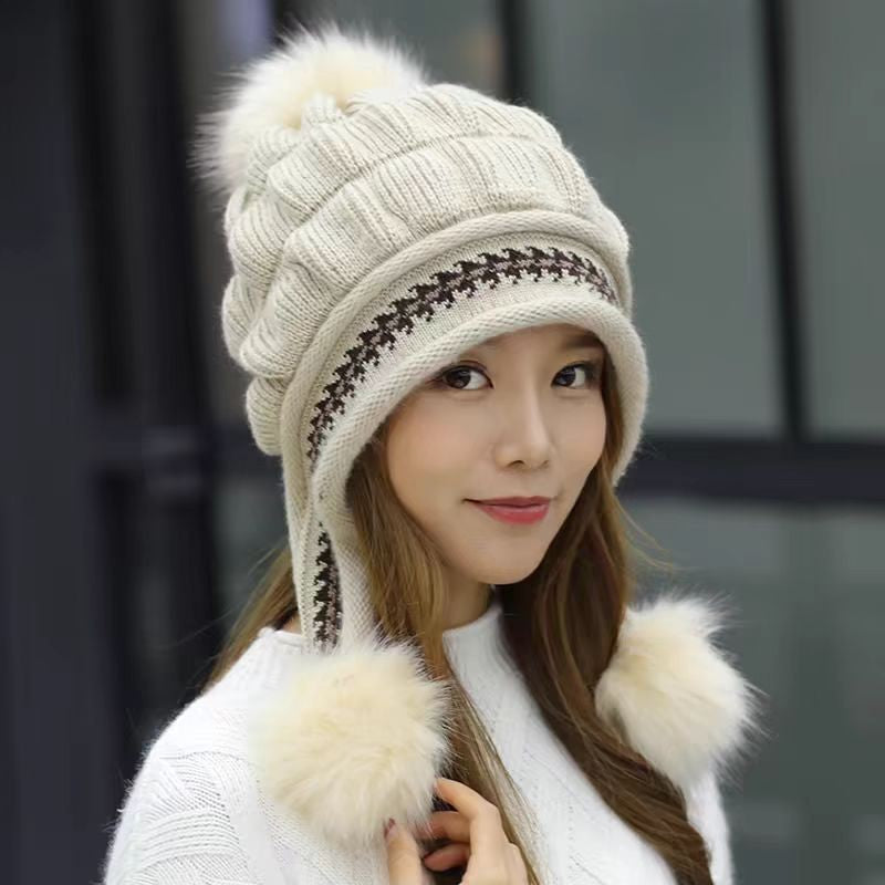 Cozy Knit Fleece-Feel Beanie With Ear Flaps & Pompom Warm Winter Hat For Women Perfect For Skiing & Outdoor Activities