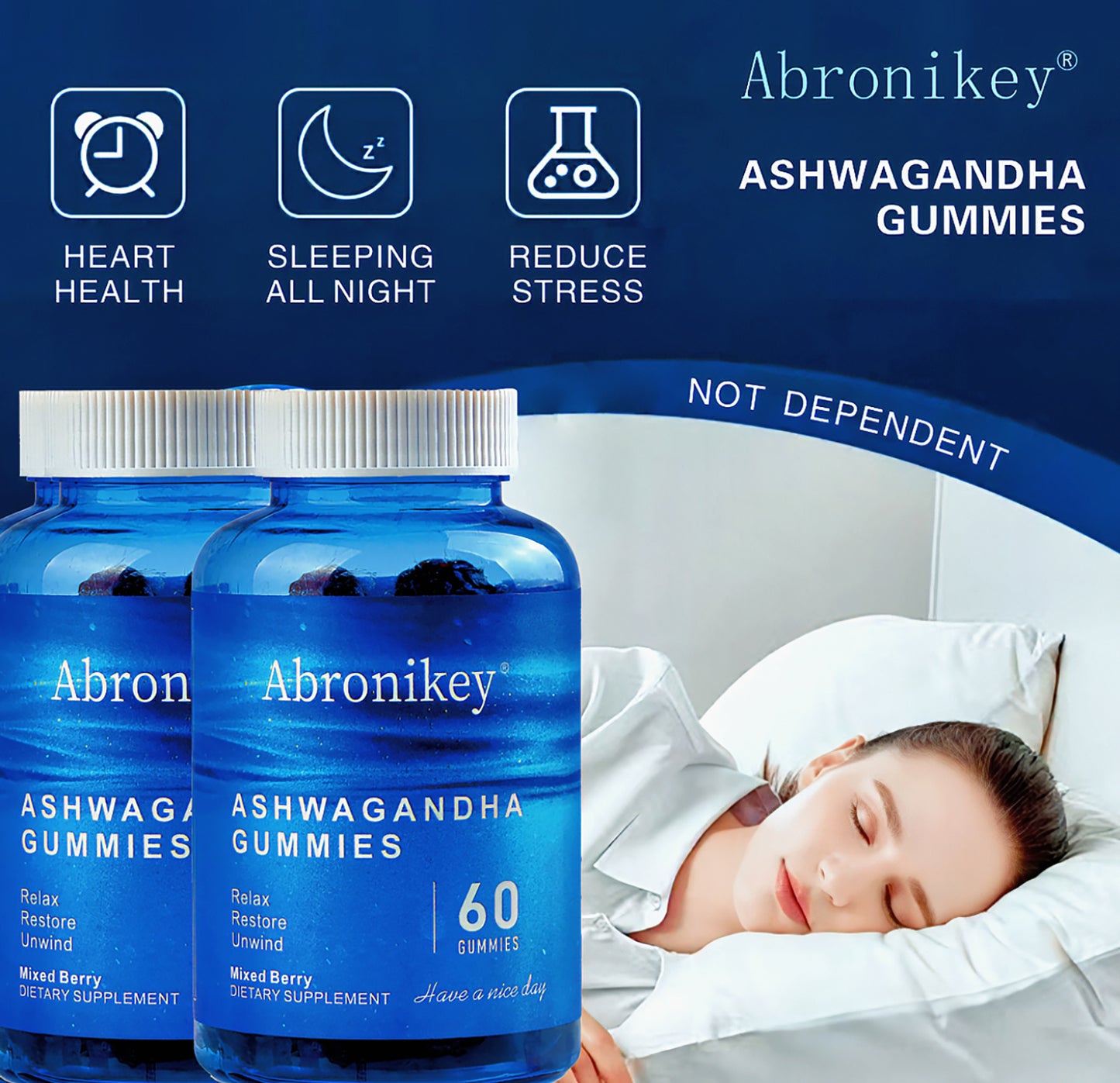 Abronikey Ashwagandha Vitamin D Gummy Mixed Berry, KSM-66, Vegan,Plant Based, Non-GMO, Gluten-Free Gelatin Free