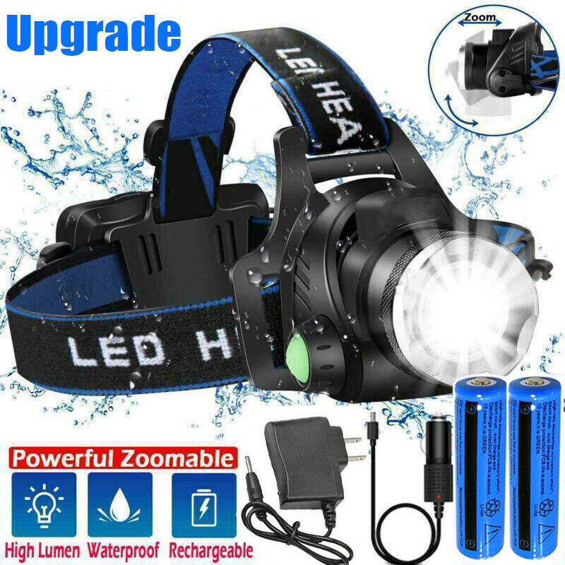 LED Head Torch Headlight Camping Headlamp Rechargeable Waterproof Fishing Light