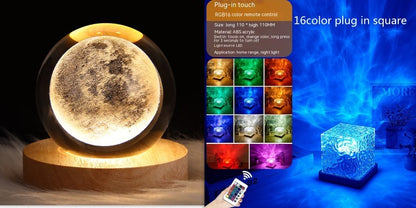 LED Water Ripple Ambient Night Light USB Rotating Projection Crystal Table Lamp RGB Dimmable Home Decoration 16 Color Gifts