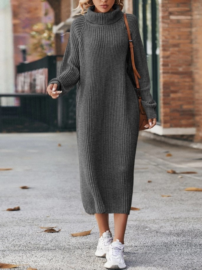 Winter Turtleneck Knitted Sweater Dress Fashion Solid Loose Pullover Long Dresses For Women Clothing