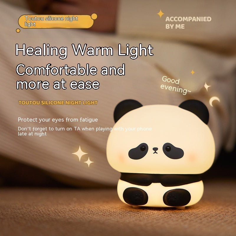 Panda LED Night Light Cute Silicone Night Light USB Rechargeable Touch Night Lamp Bedroom Timing Lamp Decoration Children's Gift Home Decor