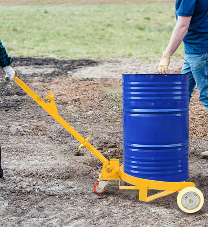 55 Gallon Drum Cart, 1200 Lb Capacity With 2 Fixed PU Wheels And 1 Swivel Wheel - Low Profile Steel Drum Drum Roller Trolley